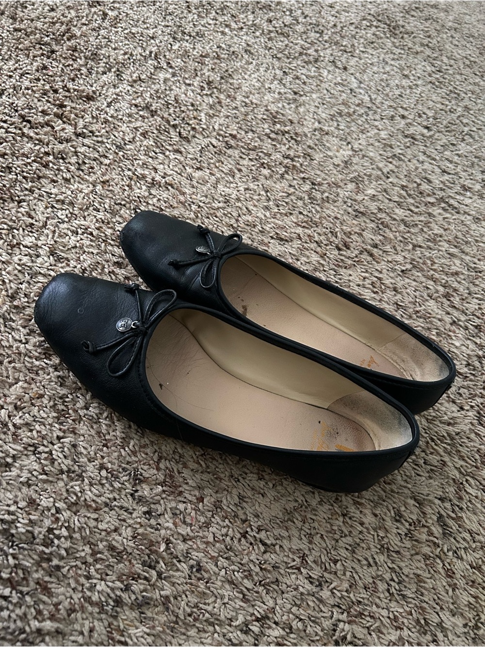 Sam Edelman Black Leather Ballet Flats with Bow Accent
